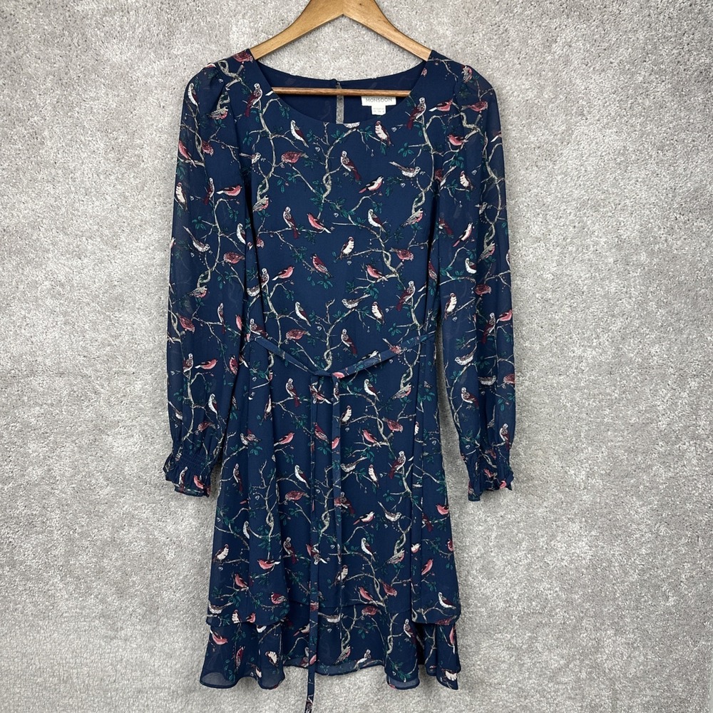 Monsoon Navy Romantic Bird Floral Tiered Cottagecore Midi Dress Size 6